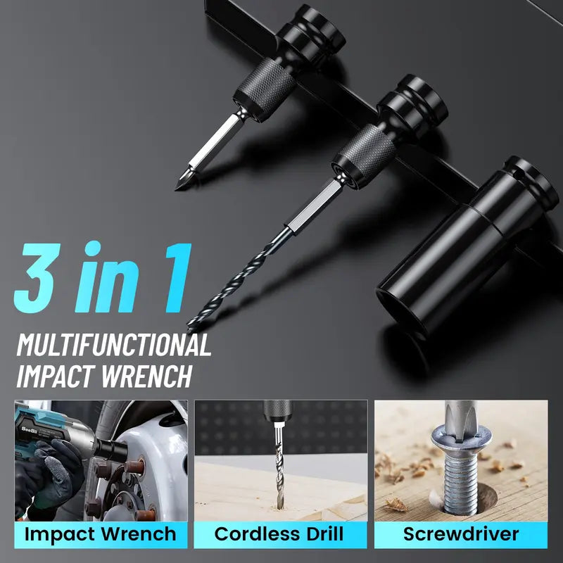 Seesii Electric Brushless Impact Wrench, Cordless Pistola De Impacto with 2x4.0 Battery, 6 Sockets, 8 Drills, 6 Screws - Ideal for Car & Home