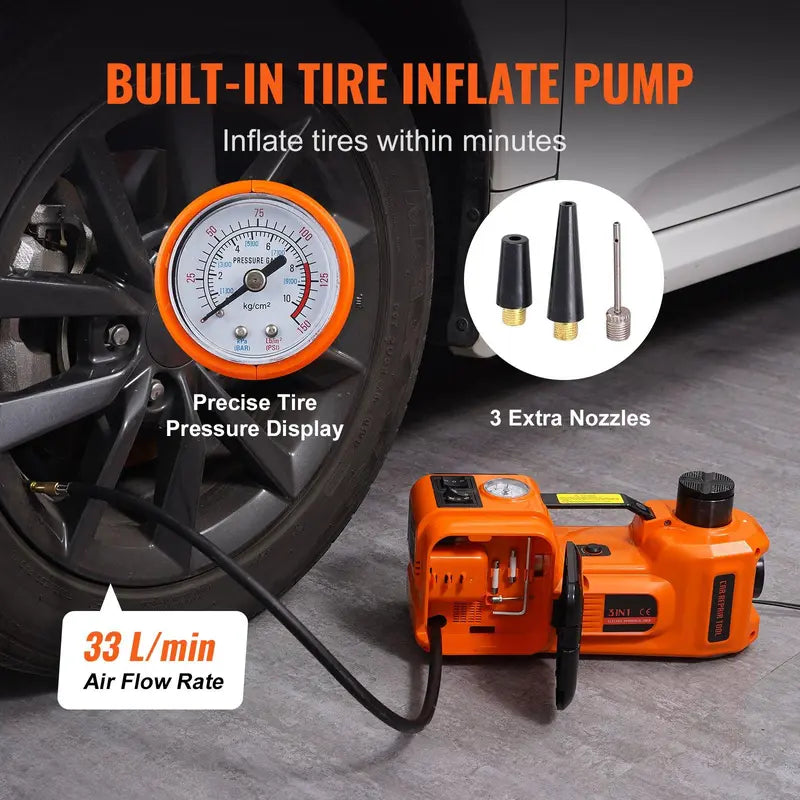 Powerful Electric Car Jack|Portable Car Lift with Built-in Inflatable Pump|Hydraulic Jack with Electric High-efficiency Impact Wrench