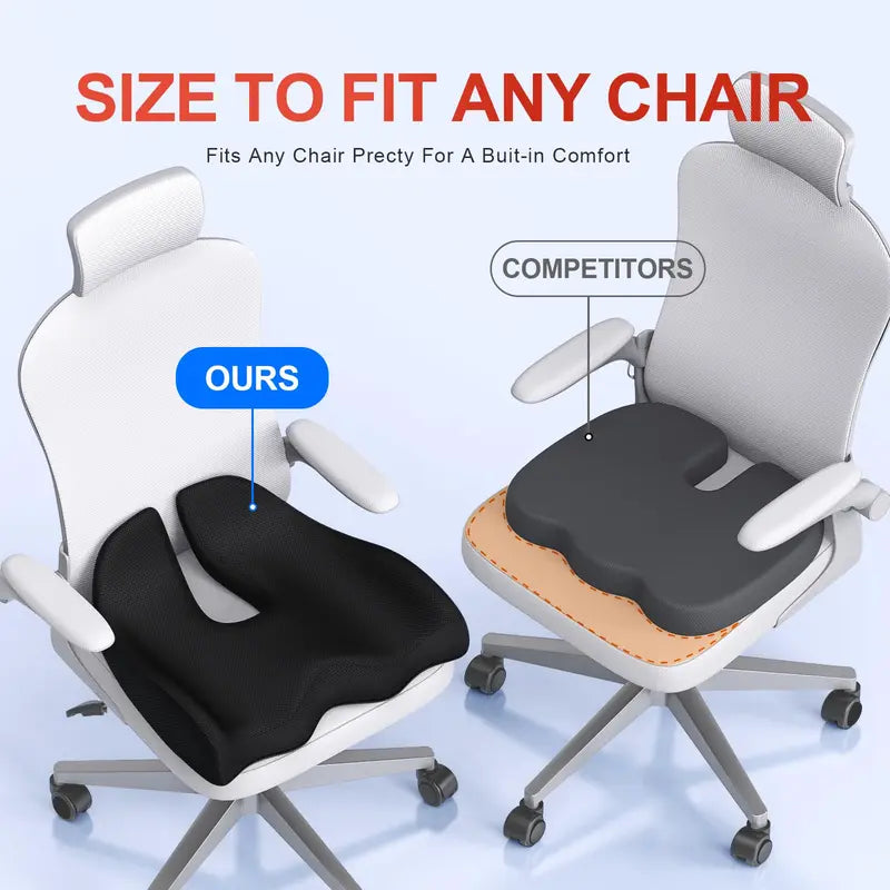 Benazcap Ergonomic Memory Foam Seat Cushion for Office, Gaming Chair, & Car, Pressure & Sciatica Pain Relief, Sitting Comfort Healthy Spine Alignment